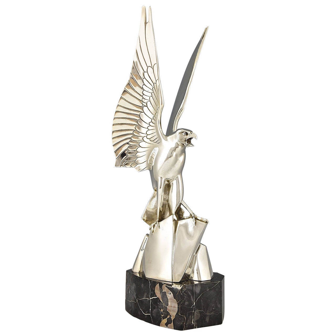 Art Deco Silvered Bronze Eagle Sculpture by Henri Rischmann 1930 at 1stDibs