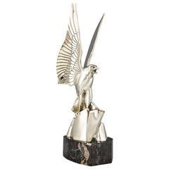 Art Deco Silvered Bronze Eagle Sculpture by Henri Rischmann 1930