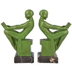 Serre-livres Art Déco Nus de lecture par Max Le Verrier 1930