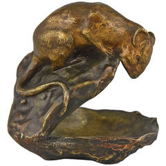 Antique Bronze Sculpture of a Mouse on a Shell by Lucien Dropsy