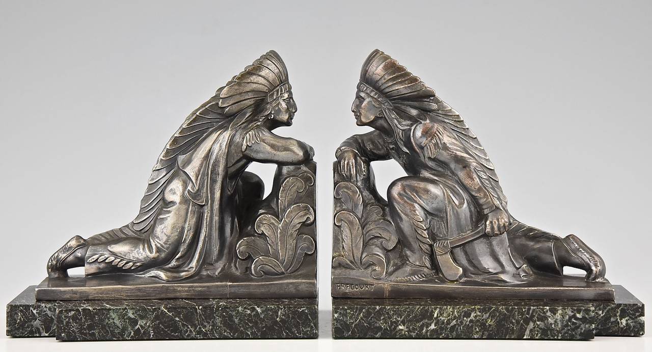 French Art Deco Indian Bookends by Maurice Frecourt 1930