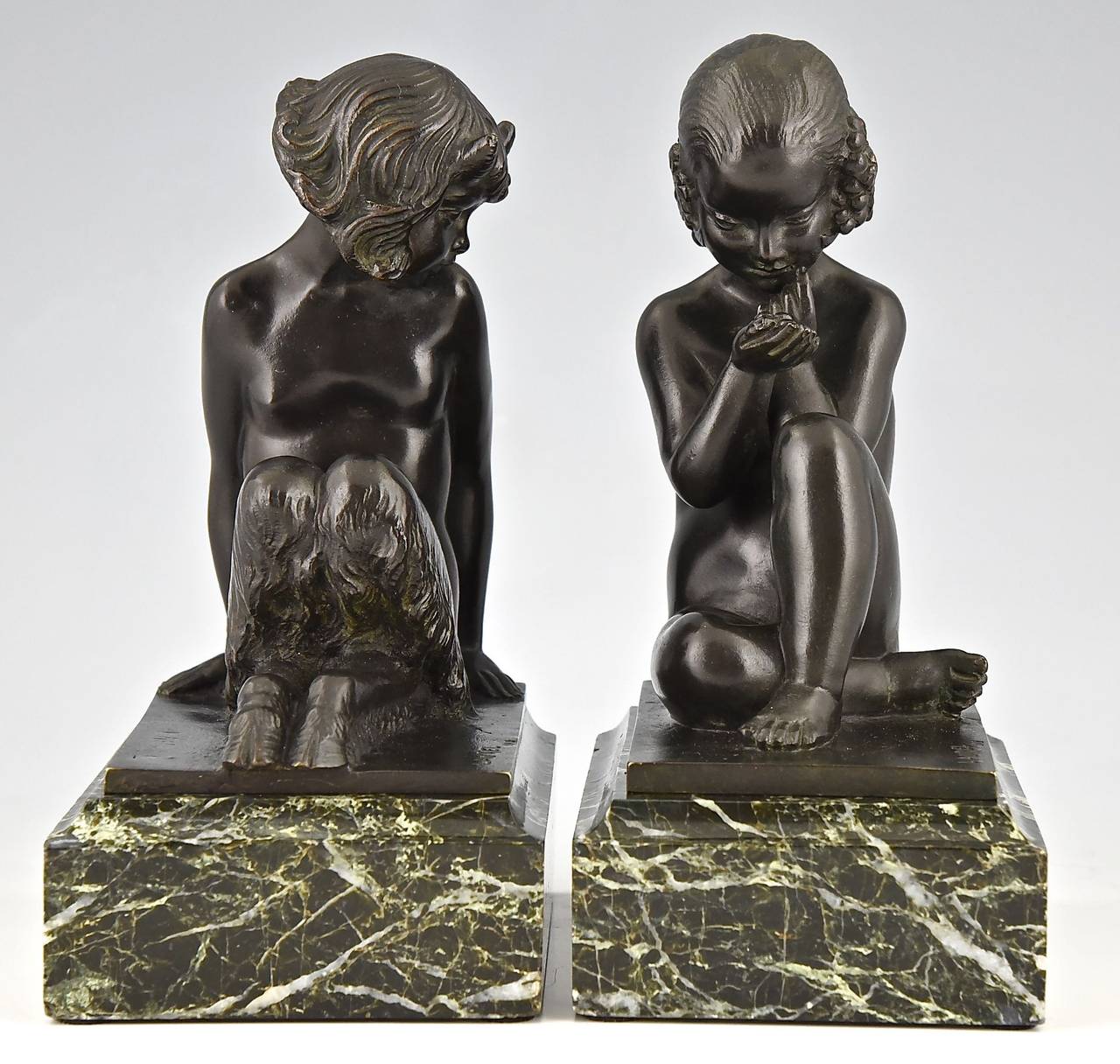 French Art Deco Bronze Bookends with Satyr and Girl by Pierre Laurel, 1930