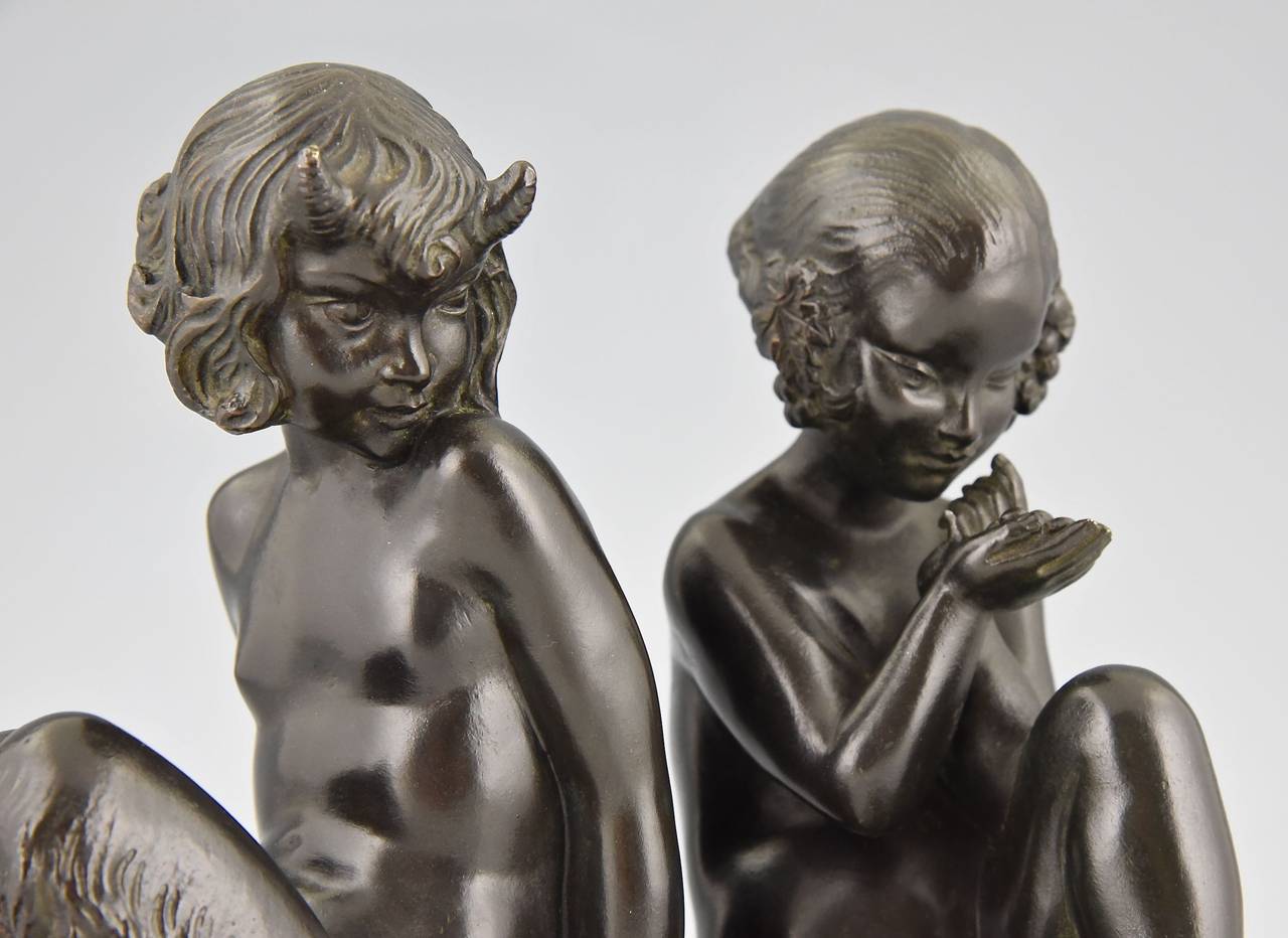 20th Century Art Deco Bronze Bookends with Satyr and Girl by Pierre Laurel, 1930
