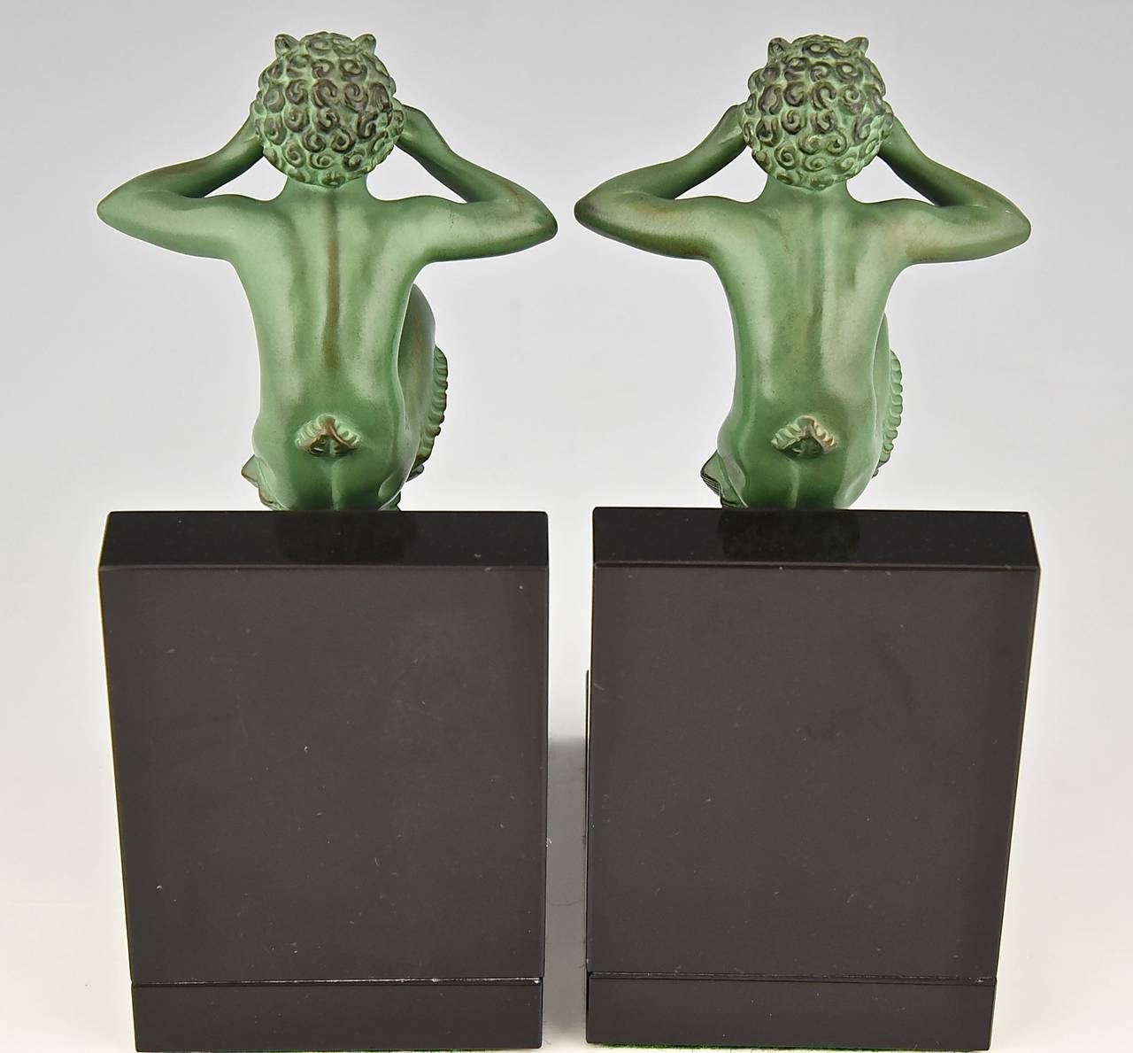 French Art Deco Satyr Bookends by Mic, Max Le Verrier Foundry 1930 In Good Condition In Antwerp, BE