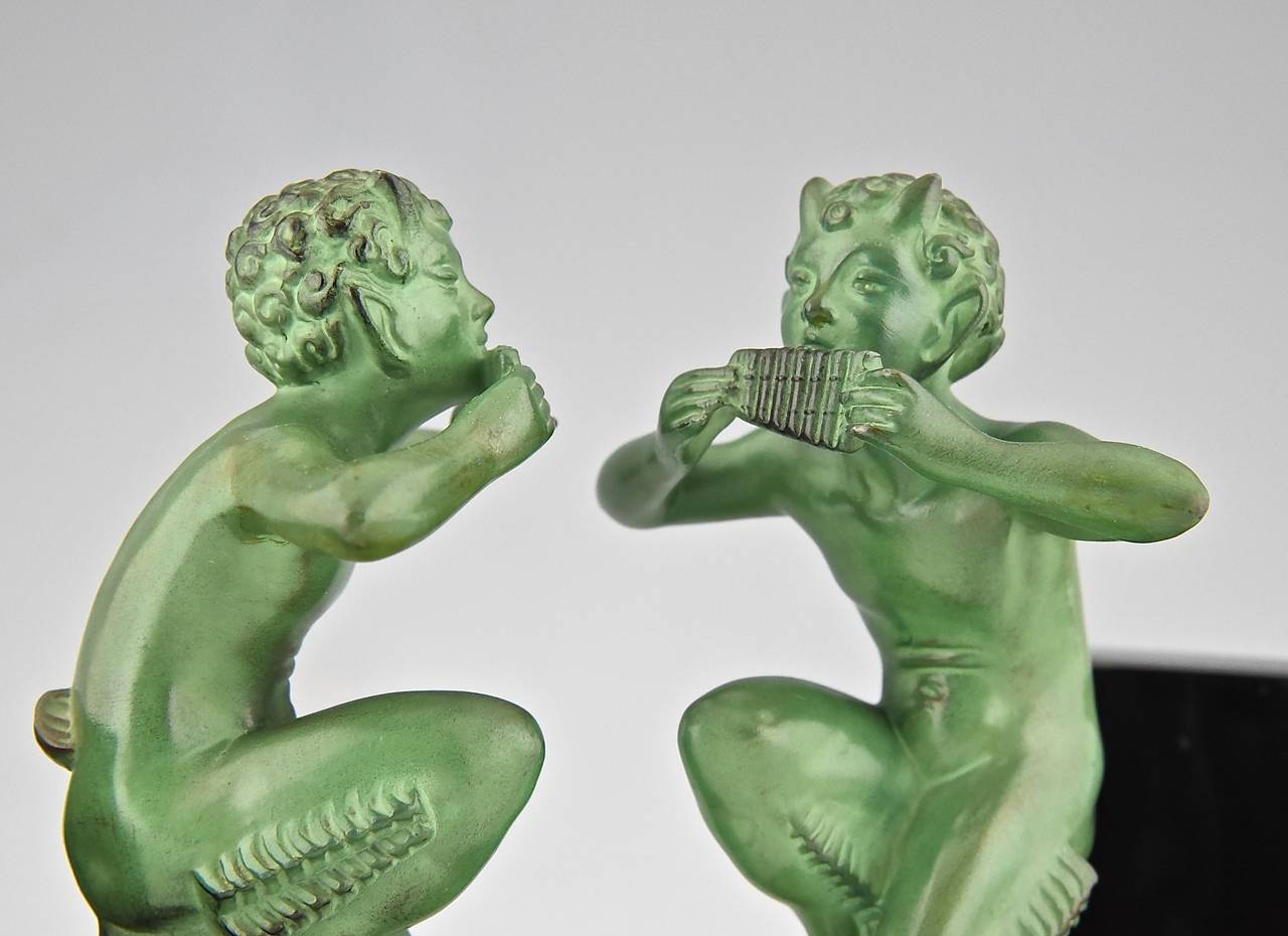 French Art Deco Satyr Bookends by Mic, Max Le Verrier Foundry 1930 1