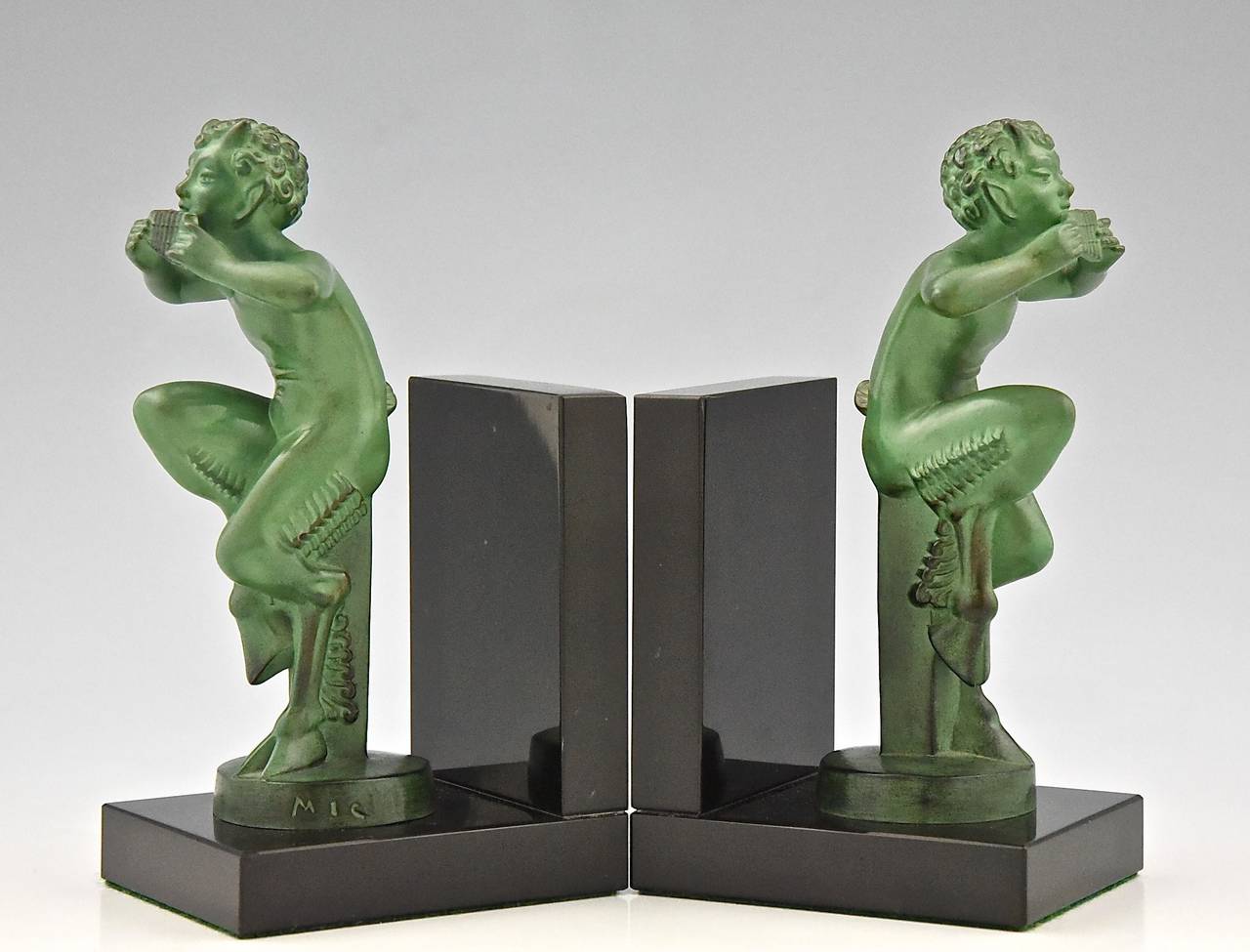 French Art Deco Satyr Bookends by Mic, Max Le Verrier Foundry 1930 4