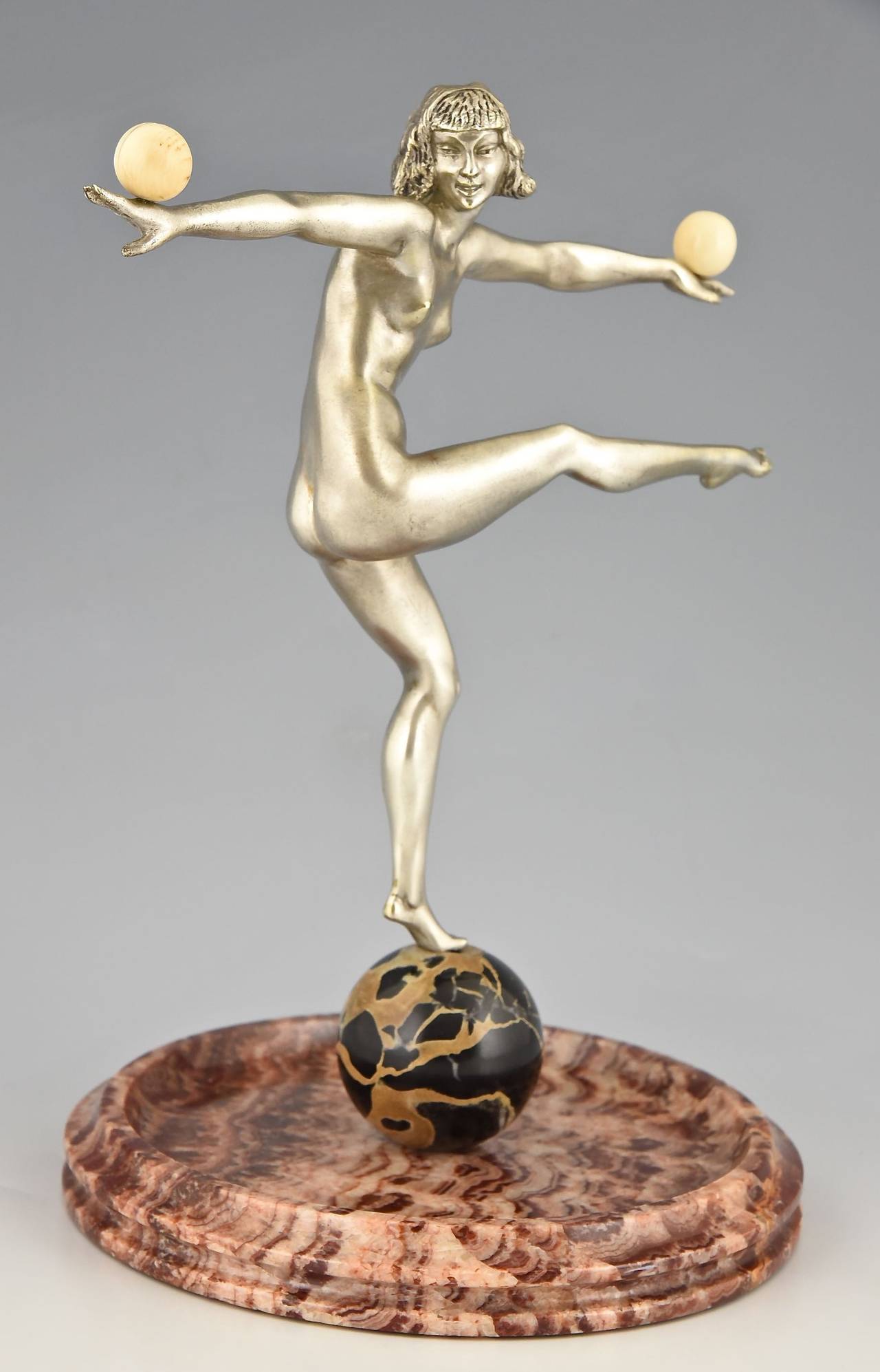 French Art Deco Silvered Bronze Sculpture of a Nude by Pierre Le Faguays 1930 2