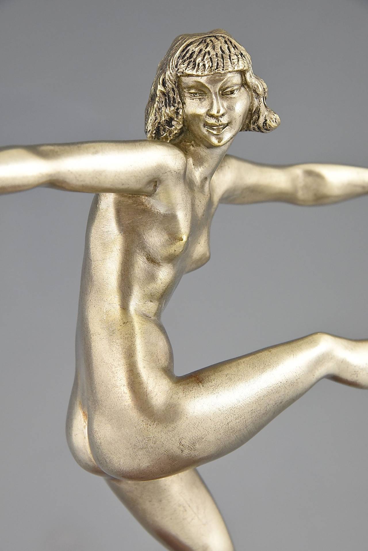 French Art Deco Silvered Bronze Sculpture of a Nude by Pierre Le Faguays 1930 5