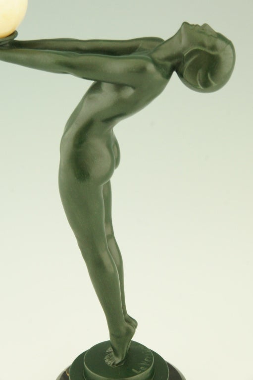 French Art Deco Metal Figure of a Nude with Ball by Max Le Verrier