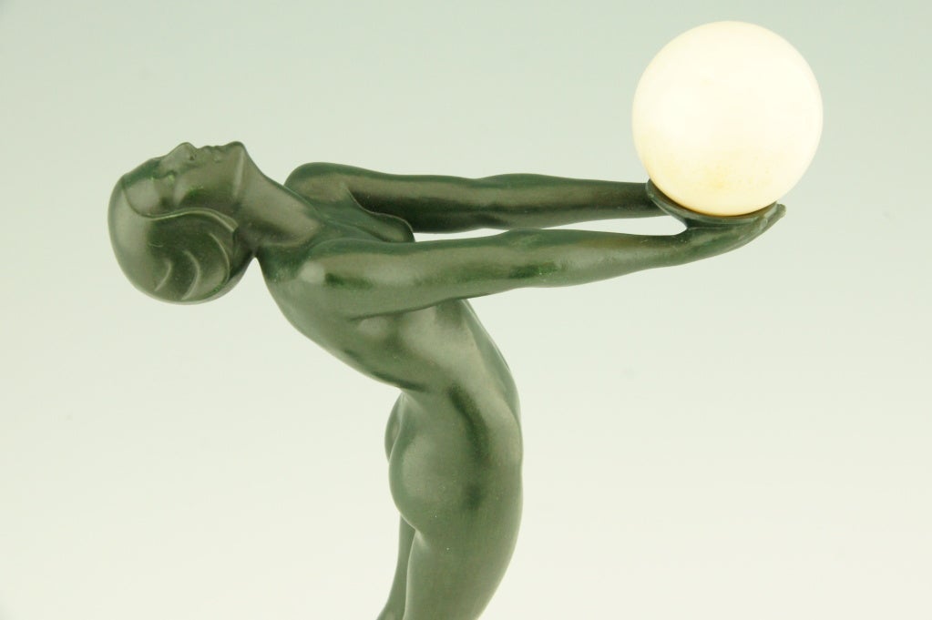 20th Century Art Deco Metal Figure of a Nude with Ball by Max Le Verrier