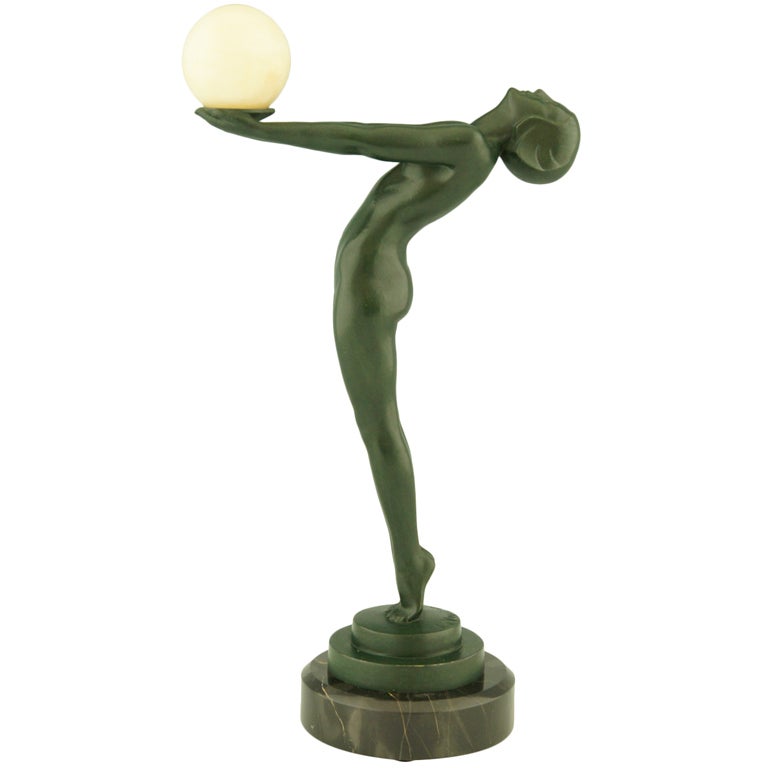 Art Deco Metal Figure of a Nude with Ball by Max Le Verrier