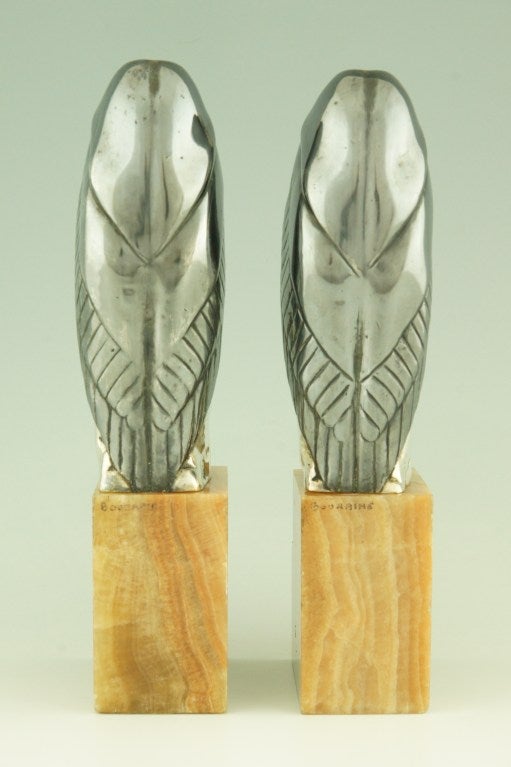 20th Century Art Deco Bronze Marabou Stork Bookends by M. Bouraine