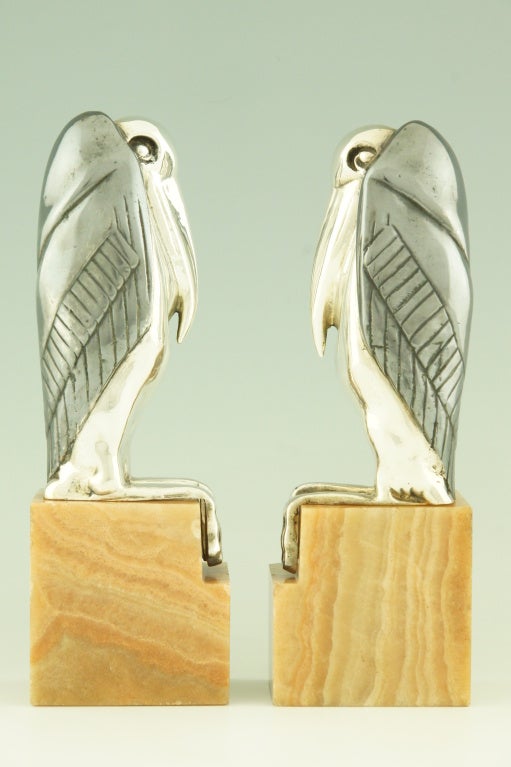 Art Deco Bronze Marabou Stork Bookends by M. Bouraine 6