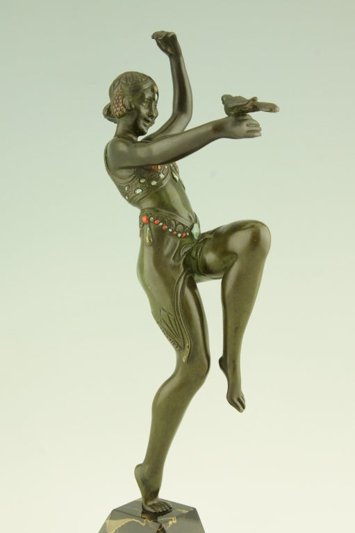 Art Deco Bronze and Enamel "Bird dancer" by S. Lypchytz