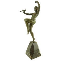 Antique Art Deco Bronze and Enamel "Bird dancer" by S. Lypchytz