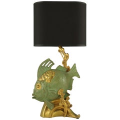 Bronze Table Lamp with Fish, France, 1940's