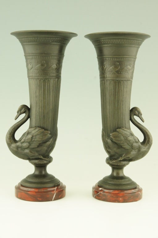 Pair of Decorative Swan Vases Signed by Melotte
