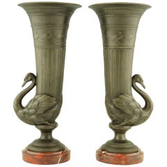 Pair of Decorative Swan Vases Signed by Melotte