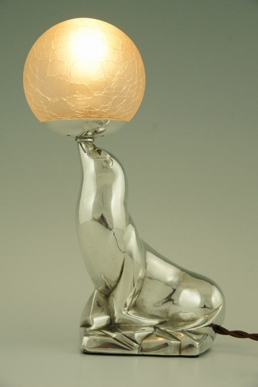 Lampe sceau Art Déco en bronze argenté par Fontinelle