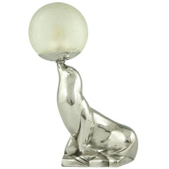 Art Deco Siegel-Lampe aus versilberter Bronze von Fontinelle