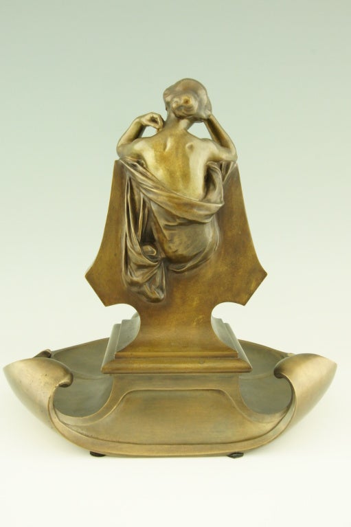 French Art Nouveau bronze inkwell by Max Blondat.