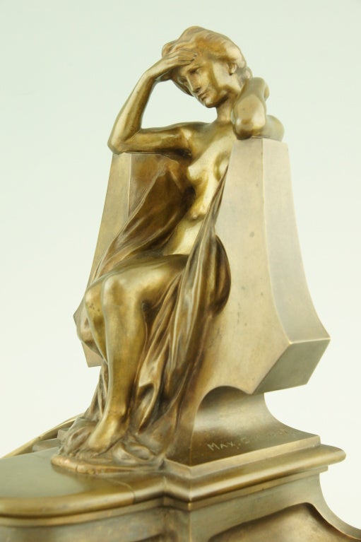 Art Nouveau bronze inkwell by Max Blondat. 2