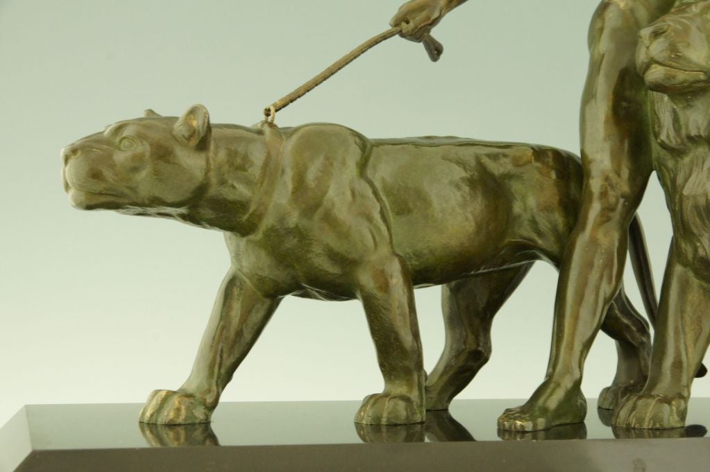 Art Deco Bronze Sculpture of a Man with Lions by Ouline 2