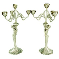 Art Nouveau four branched candelabra with ladies by WMF H. 19 inch