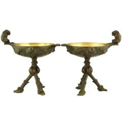 Pair of Bronze Tazza by Cain with Mice, Snails and Snakes