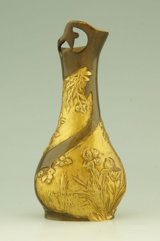 French Art Nouveau Gilt & Bronze Flower Vase by Korschann