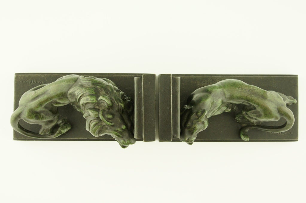 French Pair of Art Deco Lion Bookends by Carlier