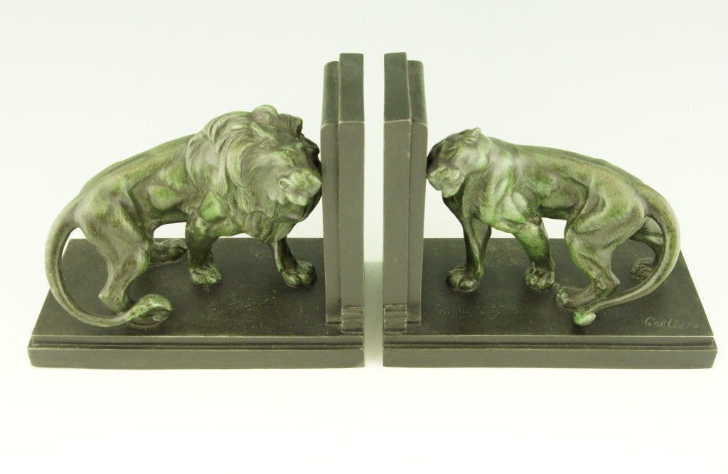 20th Century Pair of Art Deco Lion Bookends by Carlier