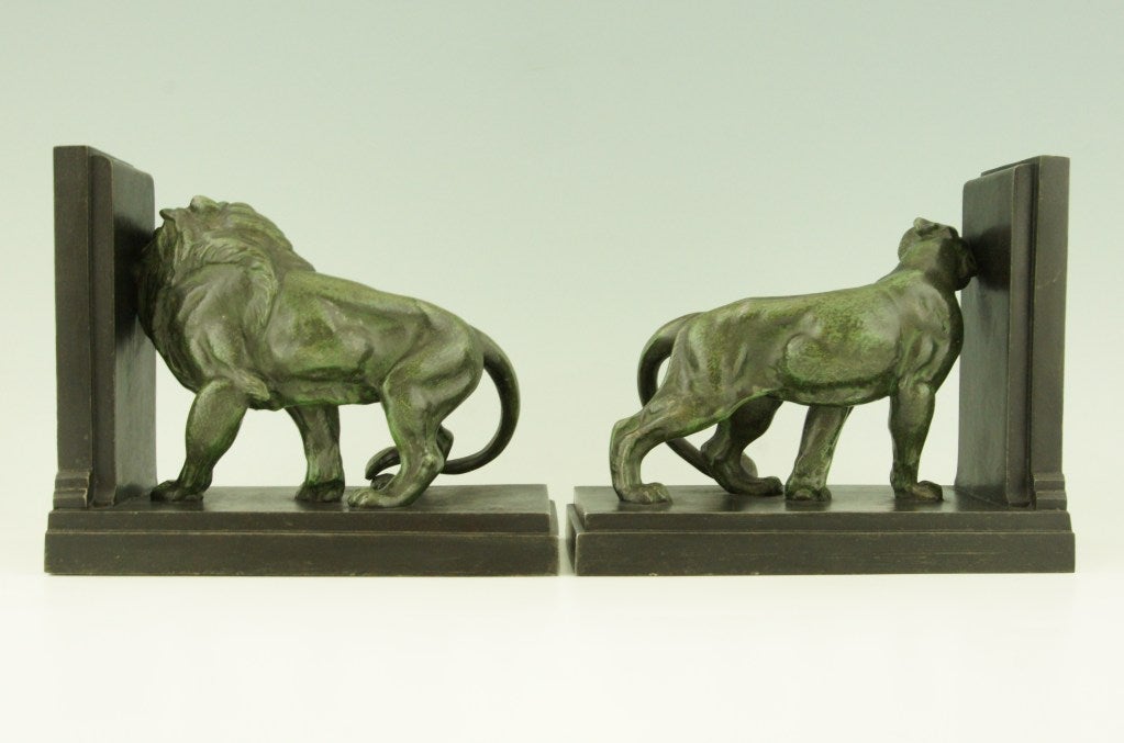 Pair of Art Deco Lion Bookends by Carlier 4