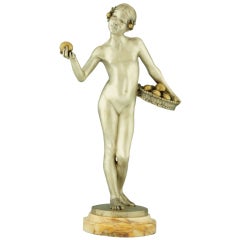 Golden Apples, Art Deco Bronze of a nude by Jean Verschneider