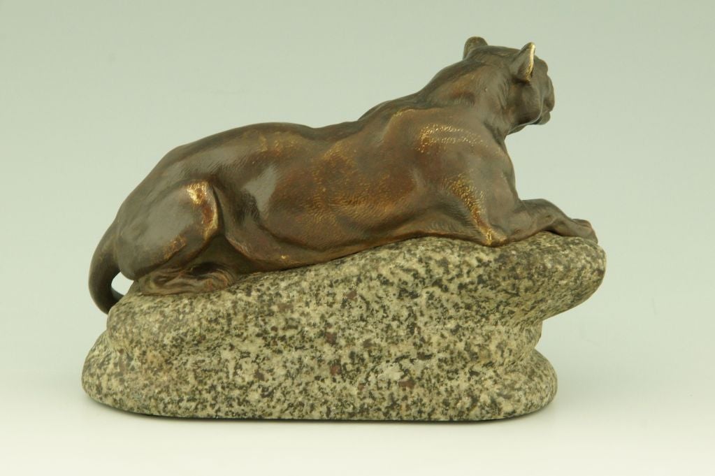 French Antique Bronze of a Panther on a Rock by Masson