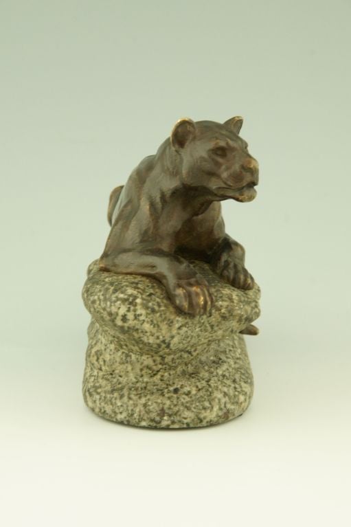 20th Century Antique Bronze of a Panther on a Rock by Masson