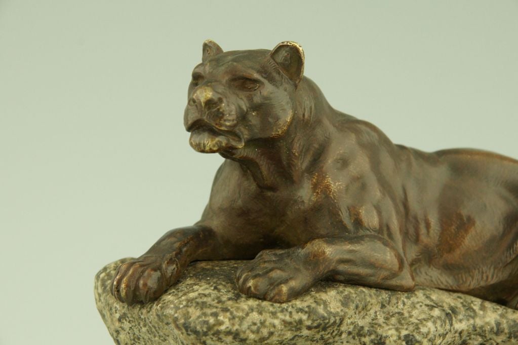 Antique Bronze of a Panther on a Rock by Masson 3