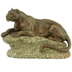 Antique Bronze of a Panther on a Rock by Masson