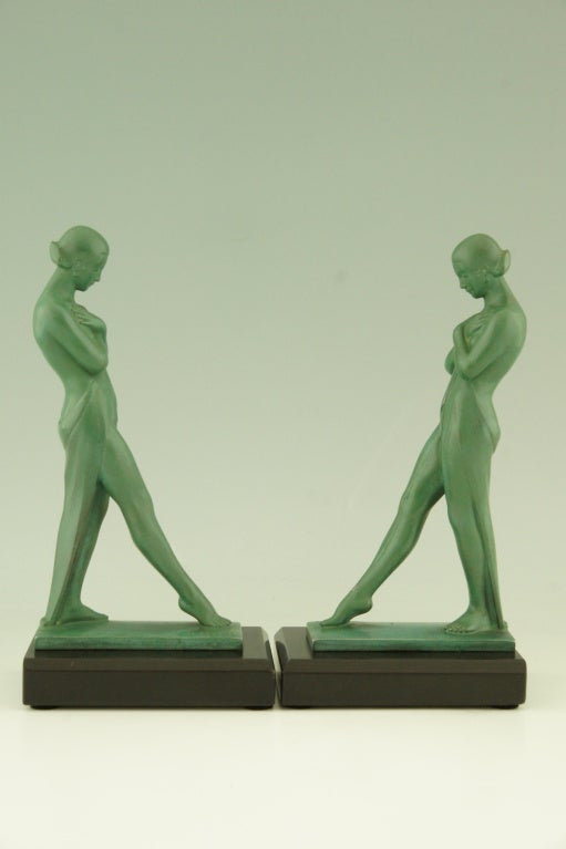 French Pair of Art Deco Metal Bookends by Fayral