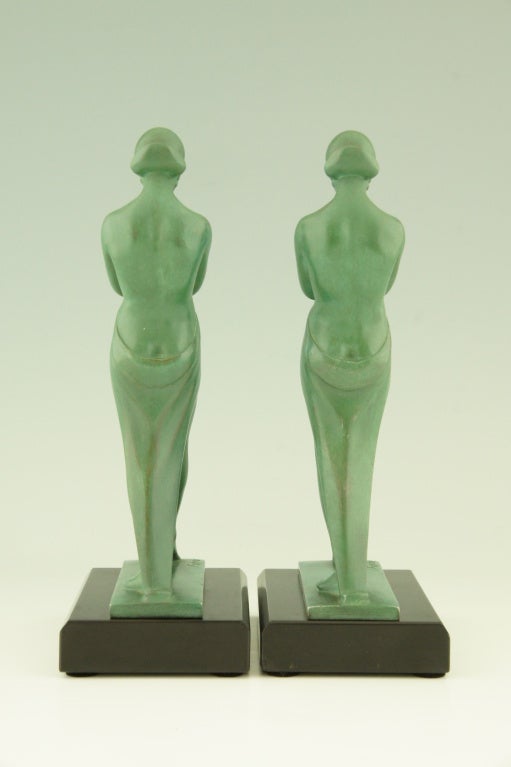20th Century Pair of Art Deco Metal Bookends by Fayral