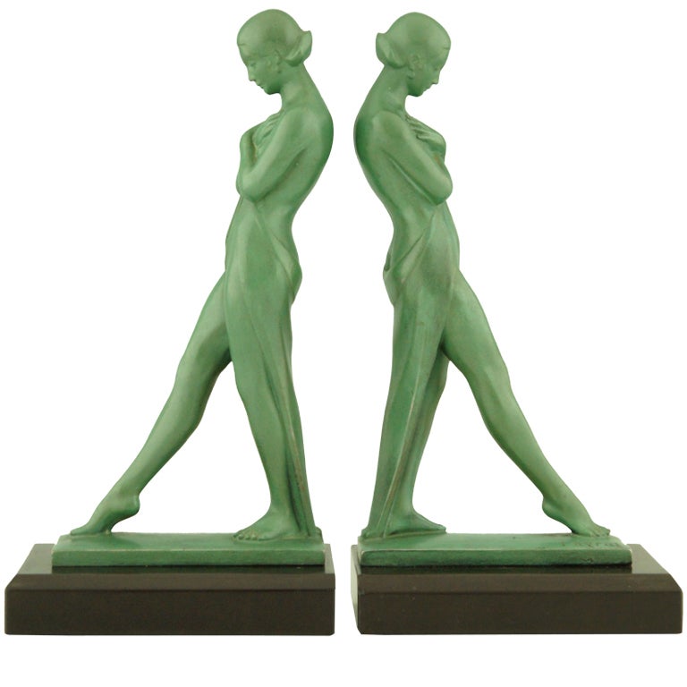 Pair of Art Deco Metal Bookends by Fayral