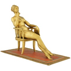 Antique Erotic Cold Painted Vienna Bronze sculpture of a Nude in a Chair 1900