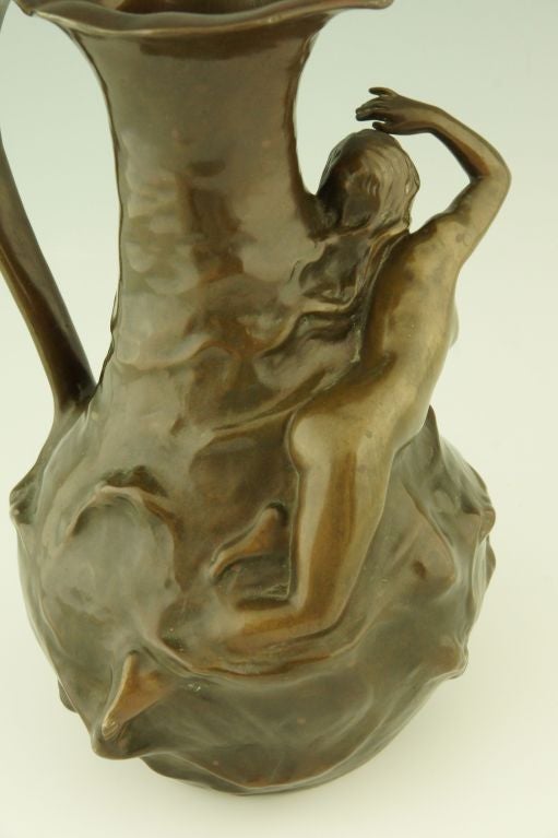 Art Nouveau Bronze Vase with Nude by J. Garnier 2