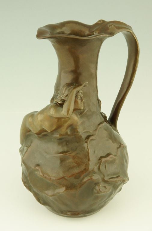 Art Nouveau Bronze Vase with Nude by J. Garnier