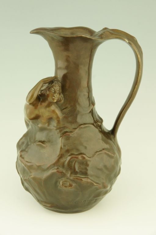 French Art Nouveau Bronze Vase with Nude by J. Garnier