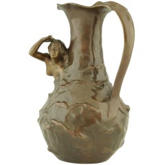 Antique Art Nouveau Bronze Vase with Nude by J. Garnier
