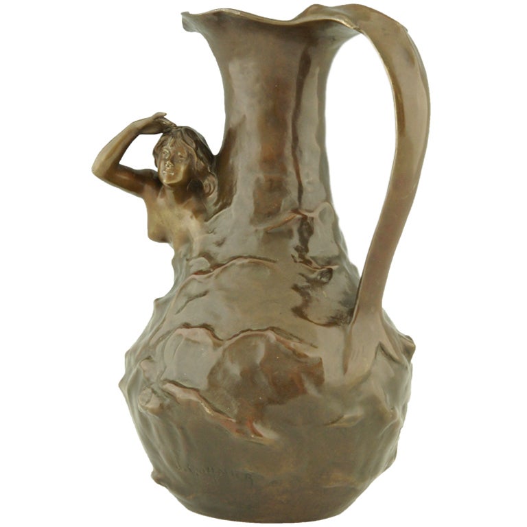 Art Nouveau Bronze Vase with Nude by J. Garnier