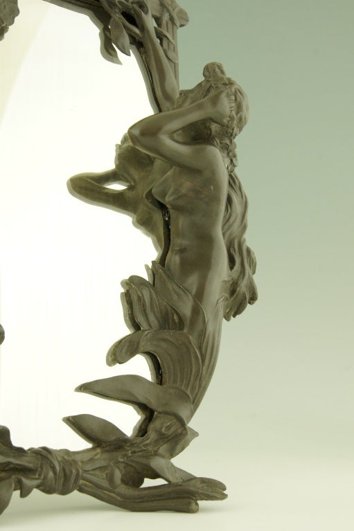 French Art Nouveau Table Mirror with Lady and Flowers by R. C. Peyre, 1900.