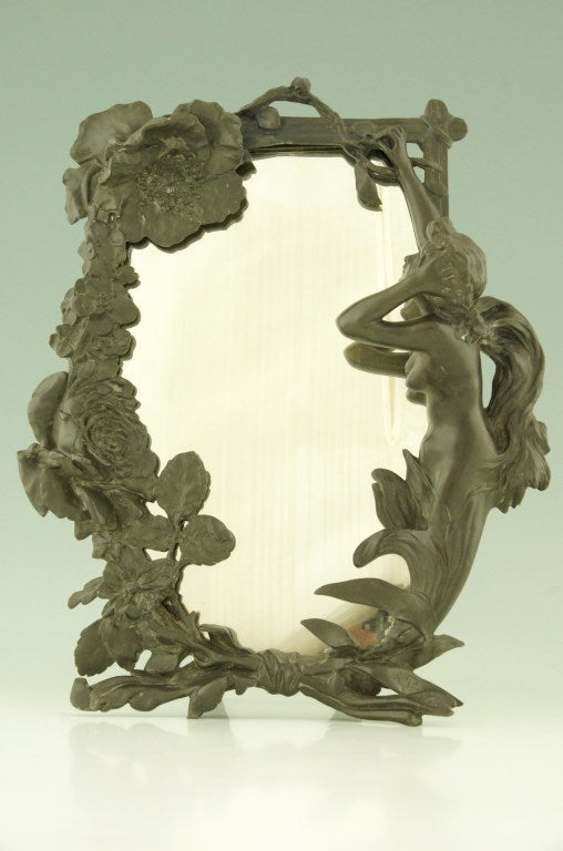 Art Nouveau Table Mirror with Lady and Flowers by R. C. Peyre, 1900. 2