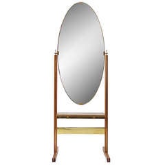 Brass and Fruitwood Floor Mirror by Josef Frank